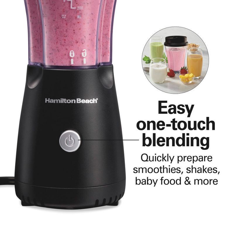 slide 6 of 8, Hamilton Beach One Speed Single-Serve Blender - Black: Portable Personal Smoothie Blender with Travel Lid & Stainless Steel Blades, 1 ct