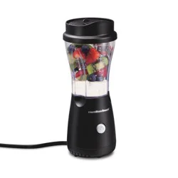 Hamilton Beach One Speed Single-Serve Blender - Black: Portable Personal Smoothie Blender with Travel Lid &amp; Stainless Steel Blades