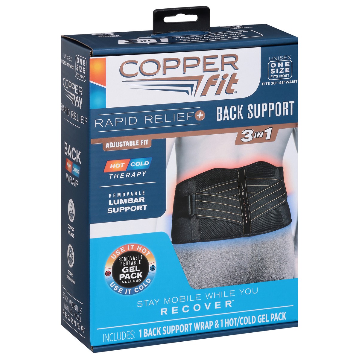 slide 3 of 13, Copper Fit Rapid Relief Back Wrap, One Size, One Size