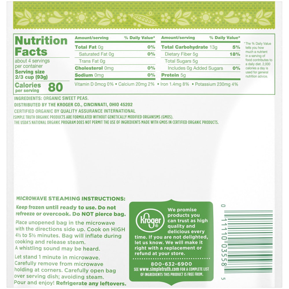 slide 3 of 5, Simple Truth Organic Freshly Frozen Sweet Peas, 12 oz