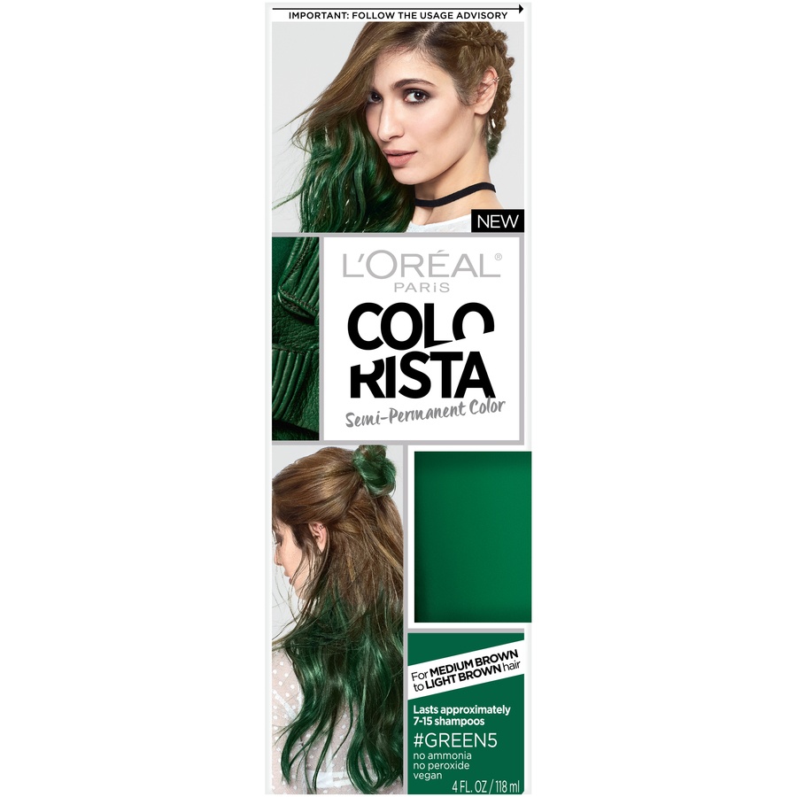 slide 1 of 1, L'Oréal Paris Colorista Semipermanent Hair Color For Brunettes, Green, 1 ct