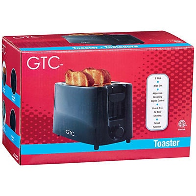 slide 1 of 1, GTC Black Wide 2 Slice Toaster, 1 ct