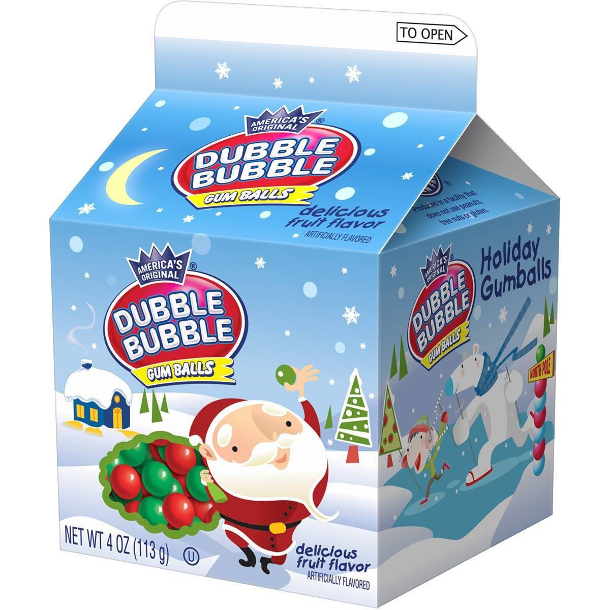 slide 1 of 3, Dubble Bubble Fruit Flavor Gum Balls Christmas Carton, 4 oz