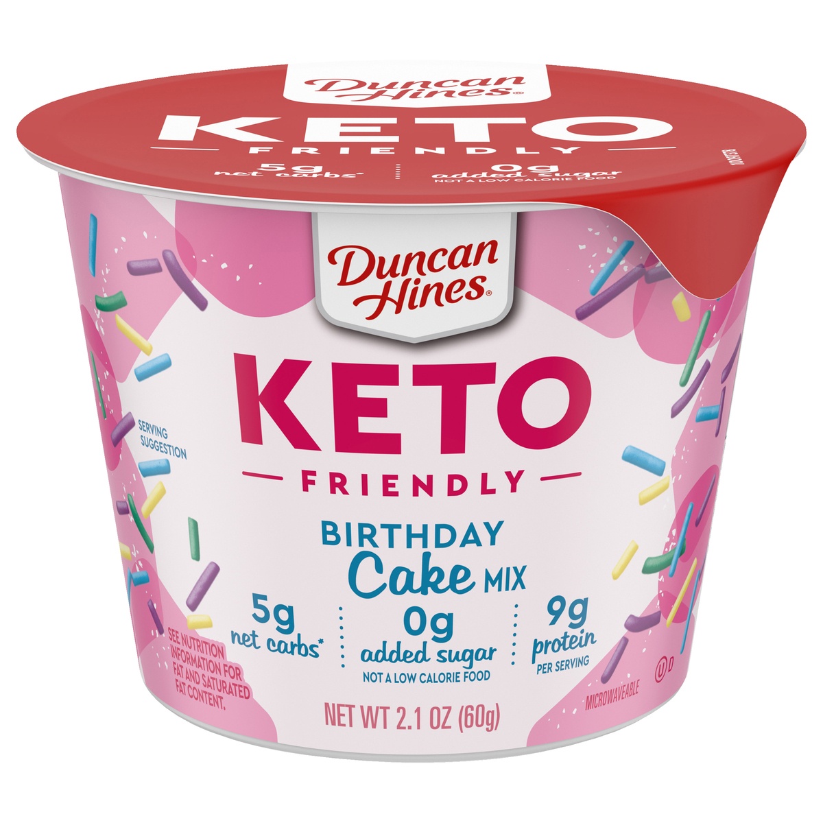 slide 1 of 3, Duncan Hines Keto Friendly Birthday Cake Cup Mix, 2.1 oz