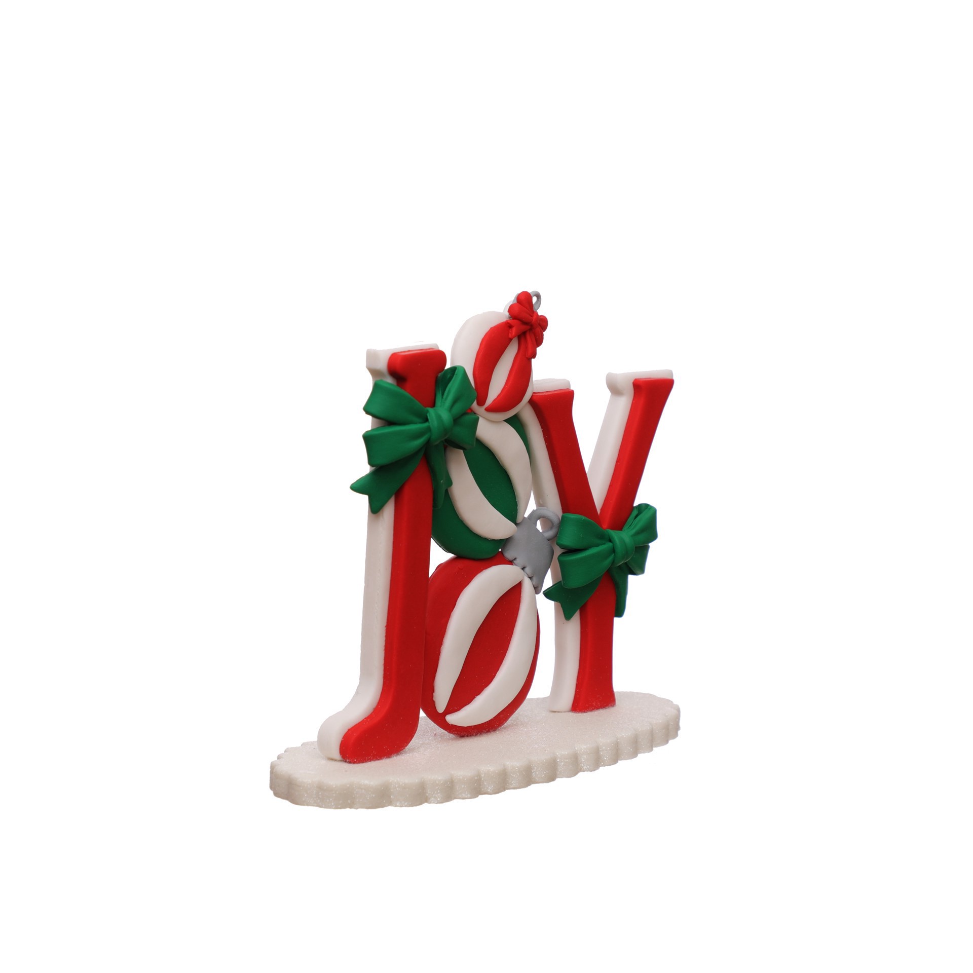 slide 3 of 3, 7.25" Joy With Ornament & Bow Clay Tabletop Decor By Ashland, 7.25 in x 3.125 in x 5.75 in