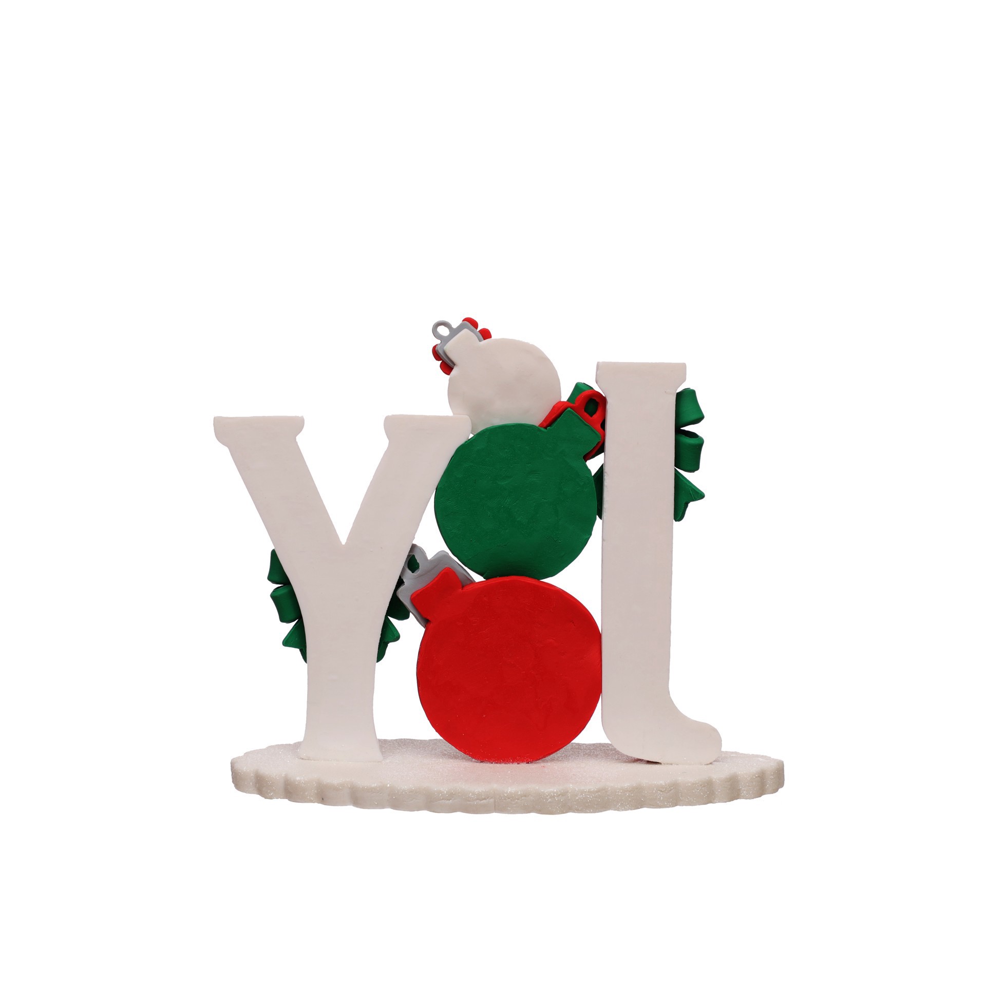 slide 2 of 3, 7.25" Joy With Ornament & Bow Clay Tabletop Decor By Ashland, 7.25 in x 3.125 in x 5.75 in