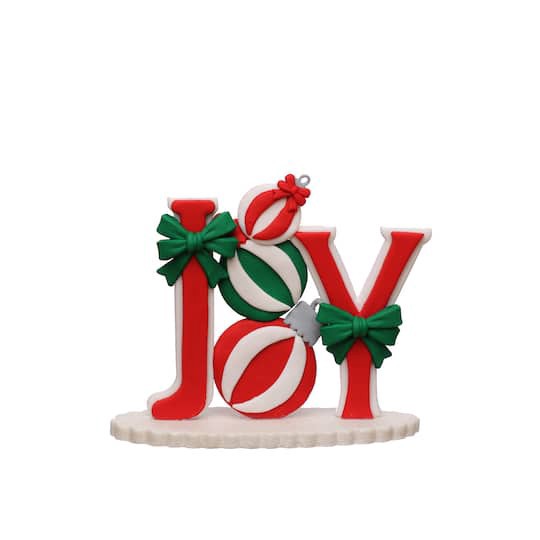 slide 1 of 3, 7.25" Joy With Ornament & Bow Clay Tabletop Decor By Ashland, 7.25 in x 3.125 in x 5.75 in