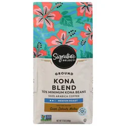 Signature Select Coffee Ground Medium Roasted Kona Blend - 12 Oz