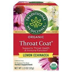 Traditional Medicinals Organic Throat Coat Lemon Echinacea Herbal Tea Bags - 16 Count