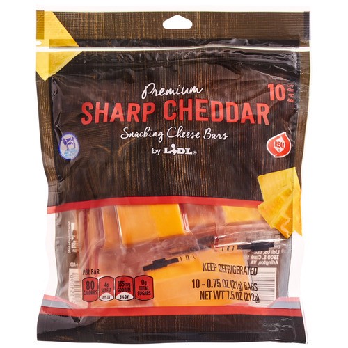 slide 1 of 1, premium snacking cheese bars, sharp cheddar, 7.5 oz