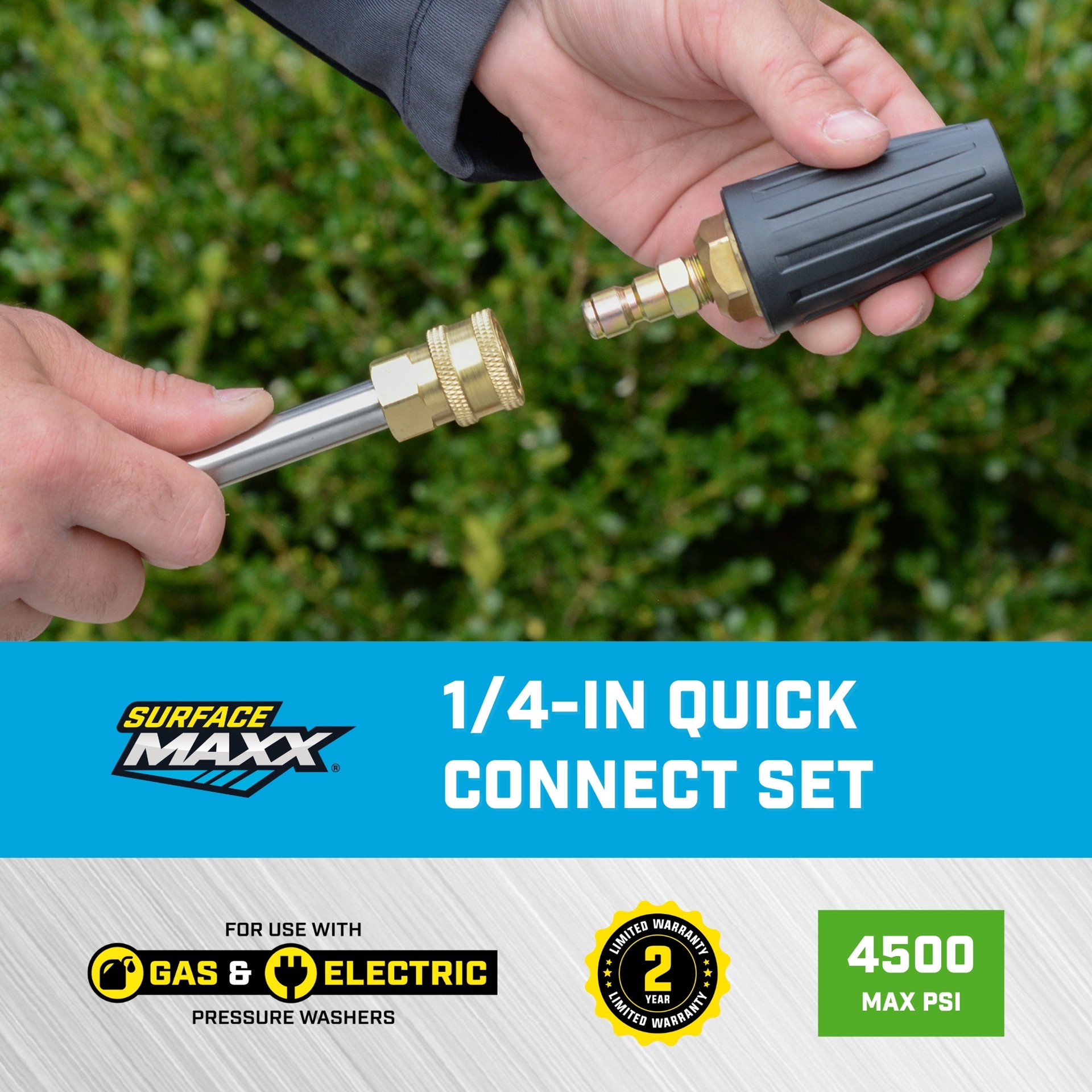 slide 2 of 6, SurfaceMaxx up to 4500 PSI 1/4-in to 1/4-in Brass Gas and Electric Pressure Washers Quick Connect Set, 1 ct
