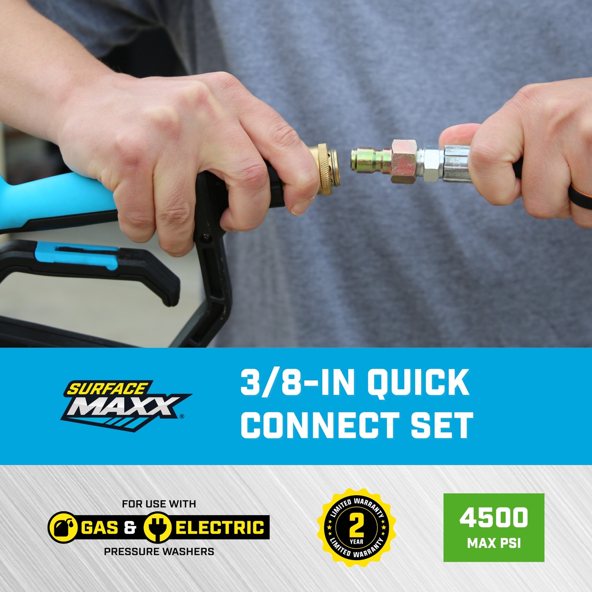 slide 5 of 6, SurfaceMaxx up to 4500 PSI 3/8-in to 3/8-in Brass Gas and Electric Pressure Washers Quick Connect Set, 1 ct