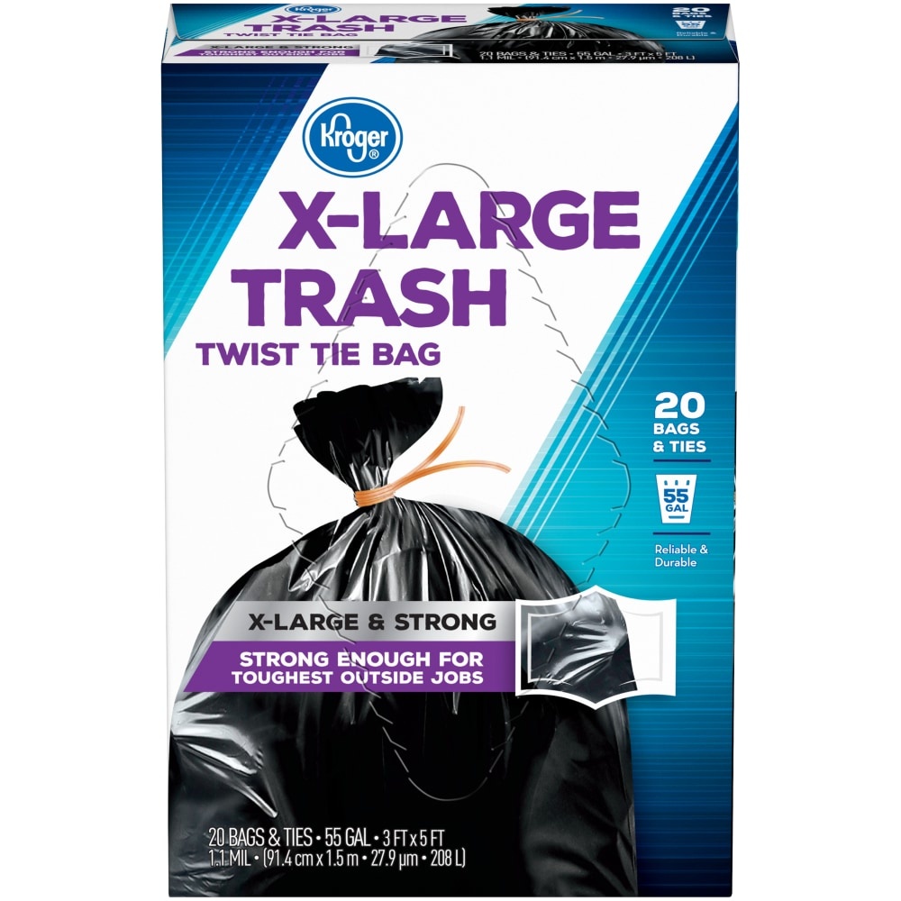 slide 1 of 1, KrogerX-Large Twist Tie Trash Bags, 20 ct
