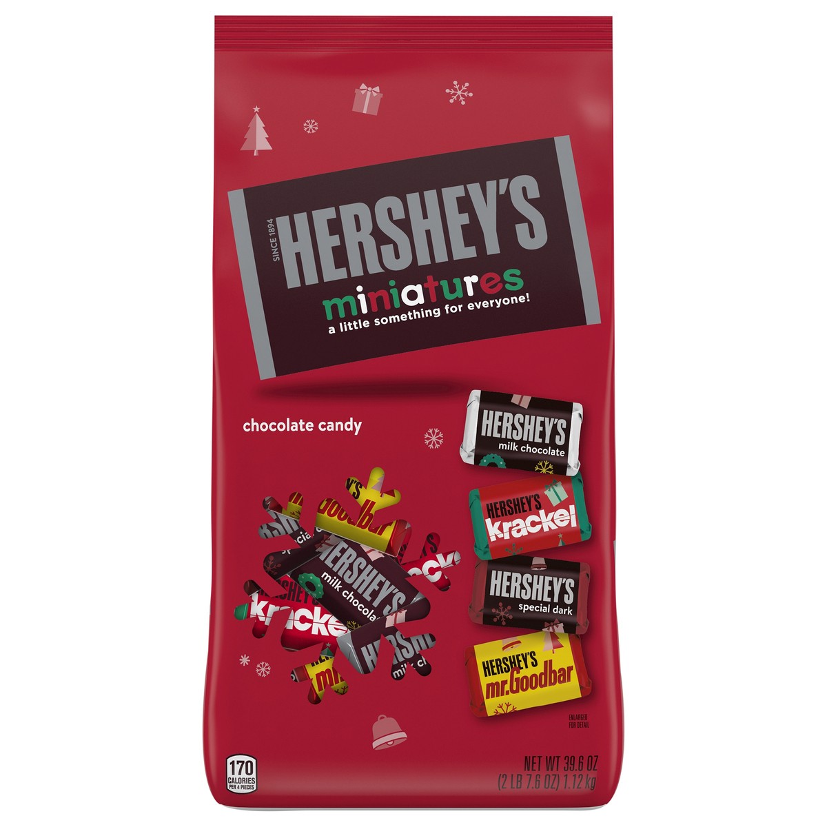 slide 1 of 7, Hershey's Miniatures Assorted Chocolate, Christmas Candy Bulk Bag, 33.9 Oz, 39.6 oz