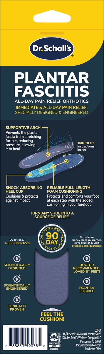 slide 2 of 3, Dr. Scholl's Dr. Scholl''s Plantar Fasciitis Pain Relief Orthotics Scientifically Designed to Relieve Pain of Plantar Fasciitis, Cut to Fit Inserts: Women's Size 6-10, 1 Pair, 1 pair