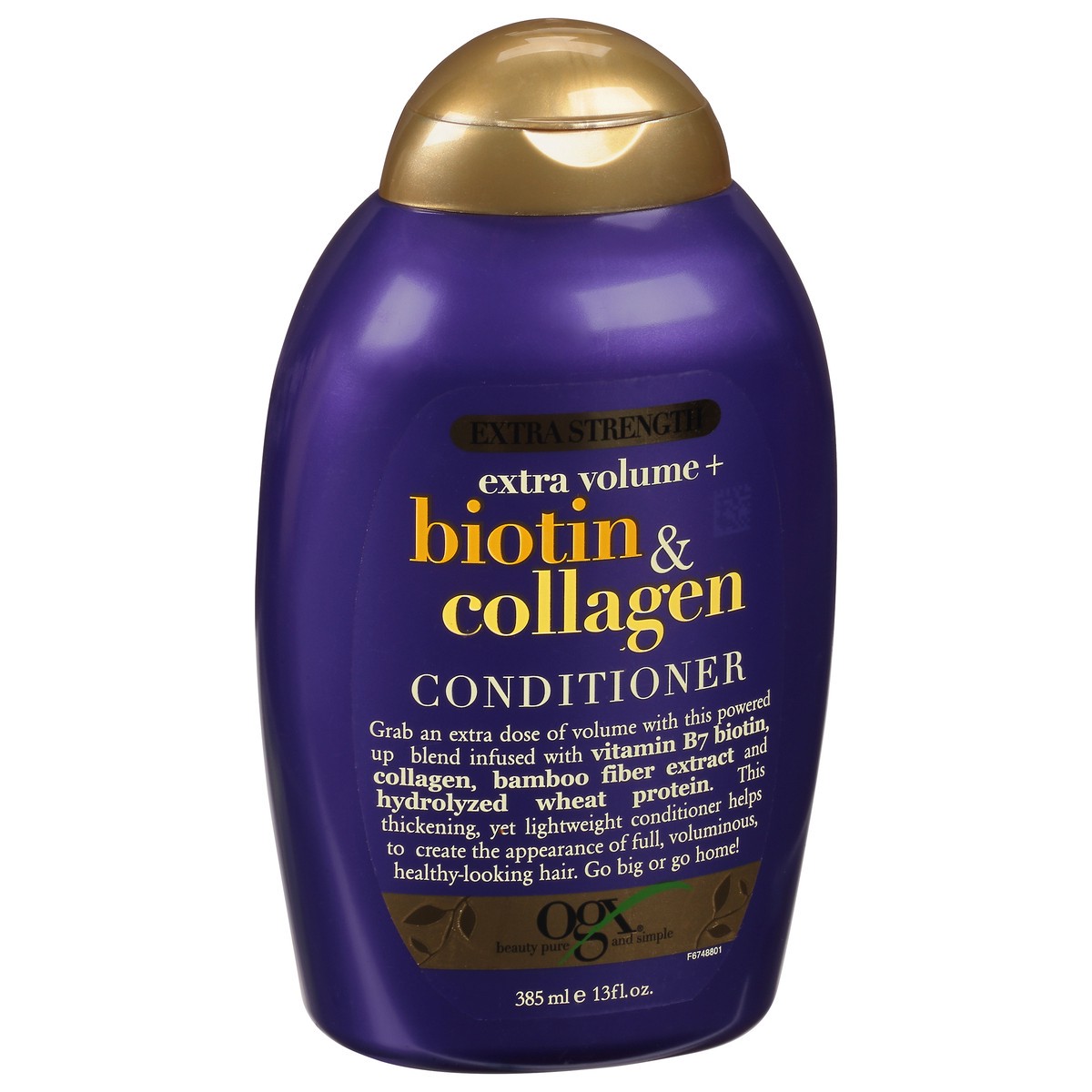 slide 6 of 9, OGX Thick & Full + Biotin & Collagen Extra Strength Volumizing Conditioner with Vitamin B7 & Hydrolyzed Wheat Protein for Fine Hair. Sulfate-Free Surfactants for Thicker, Fuller Hair, 13 Fl Oz, 13 oz
