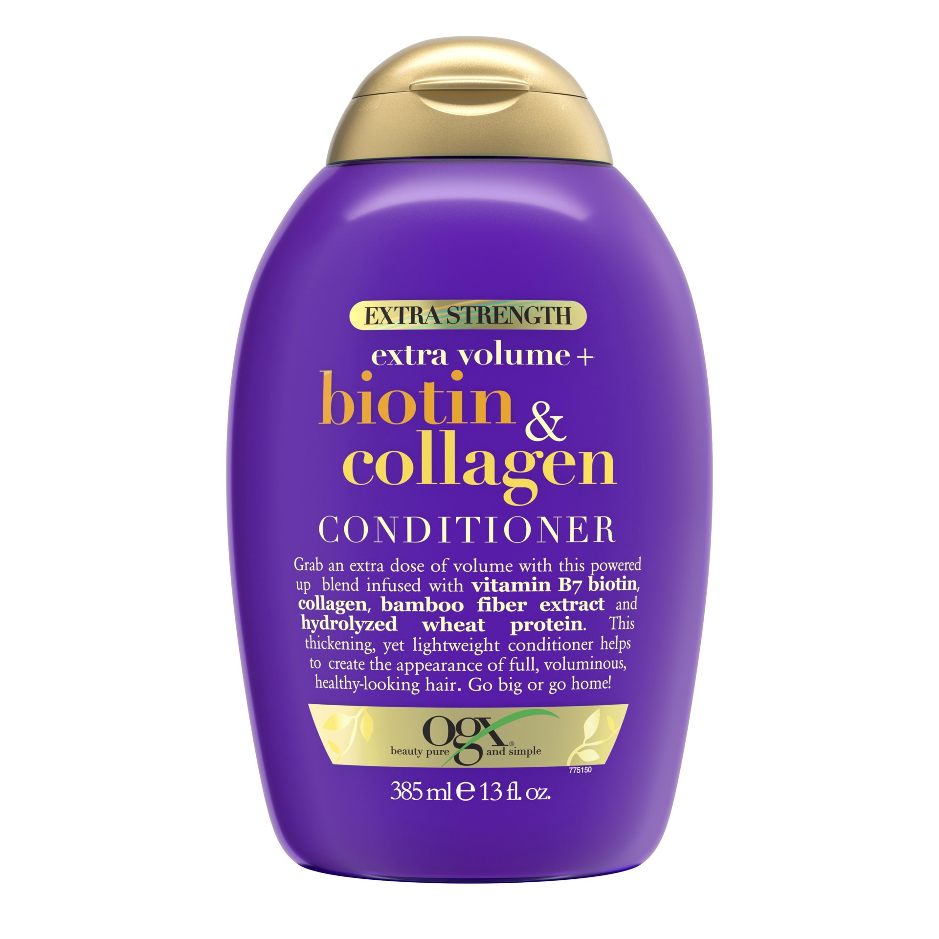 slide 1 of 9, OGX Thick & Full + Biotin & Collagen Extra Strength Volumizing Conditioner with Vitamin B7 & Hydrolyzed Wheat Protein for Fine Hair. Sulfate-Free Surfactants for Thicker, Fuller Hair, 13 Fl Oz, 13 oz