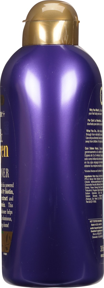 slide 4 of 9, OGX Thick & Full + Biotin & Collagen Extra Strength Volumizing Conditioner with Vitamin B7 & Hydrolyzed Wheat Protein for Fine Hair. Sulfate-Free Surfactants for Thicker, Fuller Hair, 13 Fl Oz, 13 oz