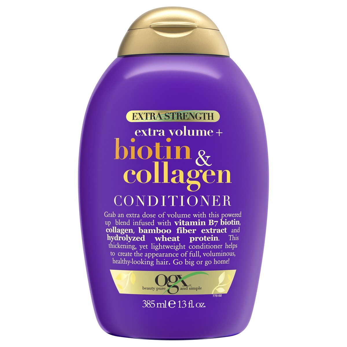 slide 1 of 9, OGX Thick & Full + Biotin & Collagen Extra Strength Volumizing Conditioner with Vitamin B7 & Hydrolyzed Wheat Protein for Fine Hair. Sulfate-Free Surfactants for Thicker, Fuller Hair, 13 Fl Oz, 13 oz