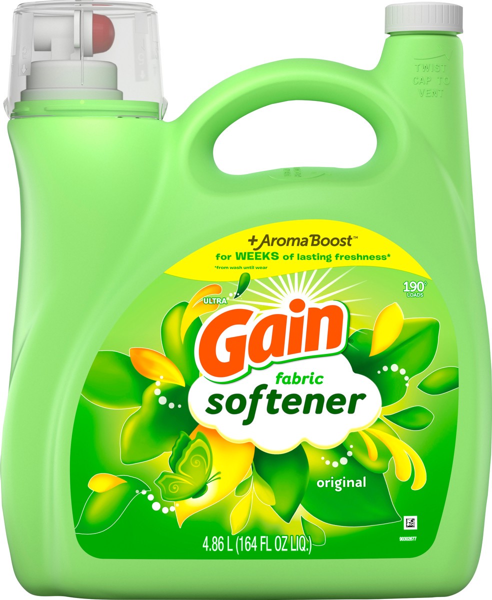 slide 4 of 8, Gain Fabric Softener, Original Scent, 164 fl oz, 190 Loads, HE Compatible, 164 fl oz