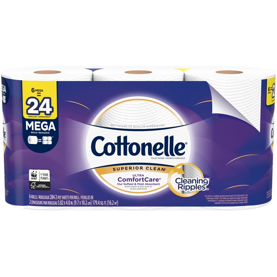 slide 1 of 1, Cottonelle ComfortCare Bathroom Tissue Mega Roll 2-Ply Wrapper, 6 ct