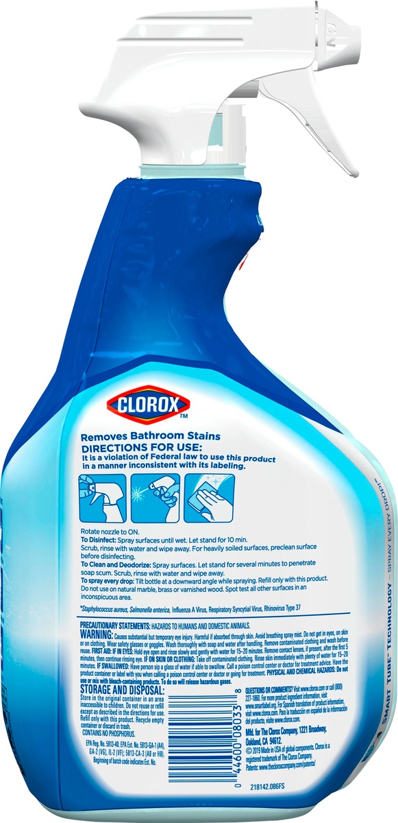 slide 5 of 6, Clorox Disinfecting Bathroom Cleaner Spray Bottle, 30 oz