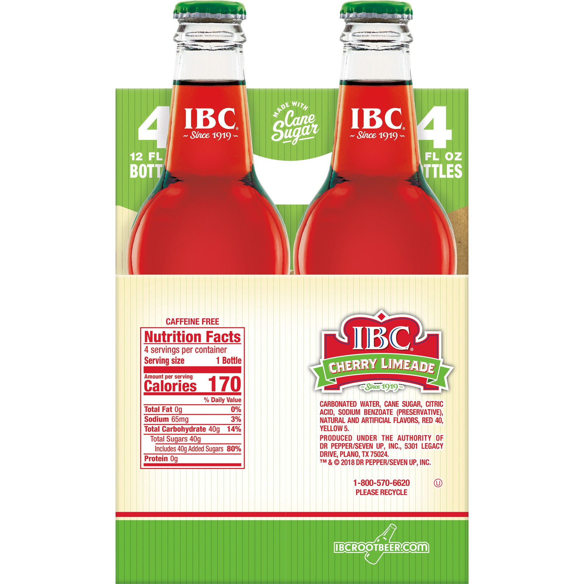 slide 2 of 3, IBC Cherry Limeade Made with Sugar Soda, 12 fl oz glass bottles, 4 pack, 4 ct; 12 fl oz