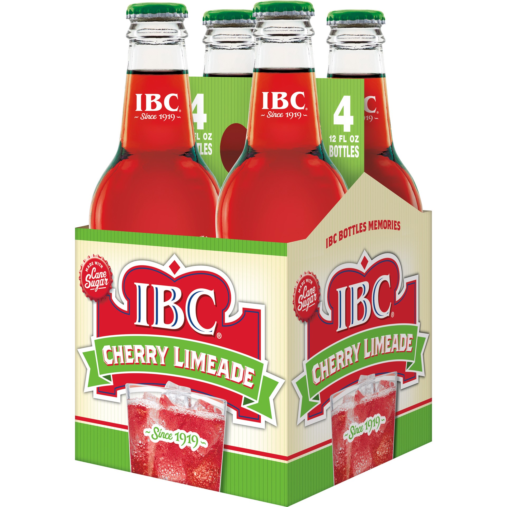 slide 3 of 3, IBC Cherry Limeade Made with Sugar Soda, 12 fl oz glass bottles, 4 pack, 4 ct; 12 fl oz