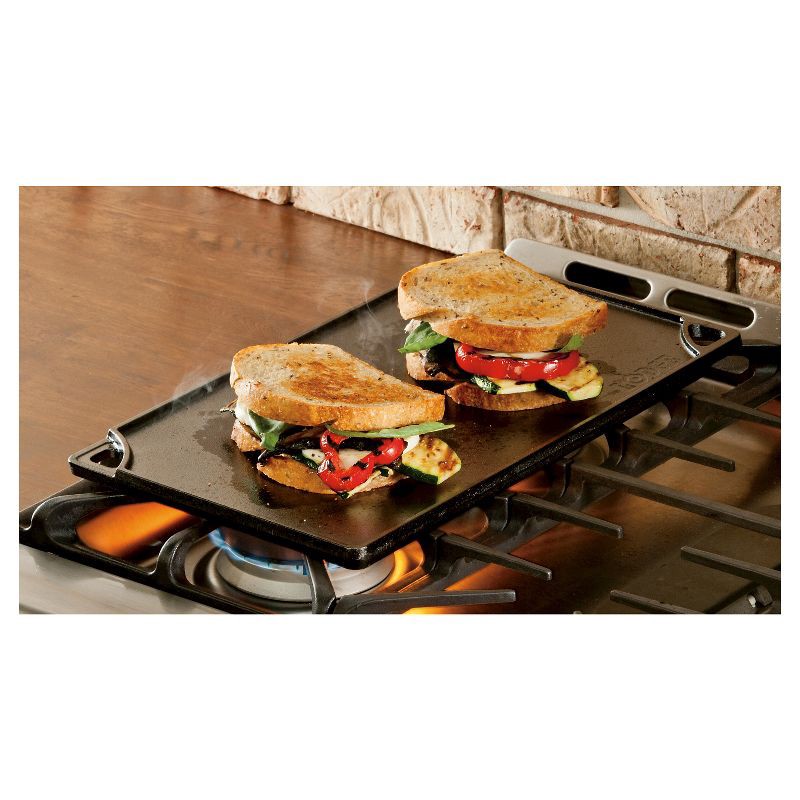 slide 2 of 3, Lodge 16.75" x 9.5" Cast Iron Reversible Griddle: Preseasoned, Even-Heating, Nonstick, Induction & Oven Safe Grill Pan, 1 ct