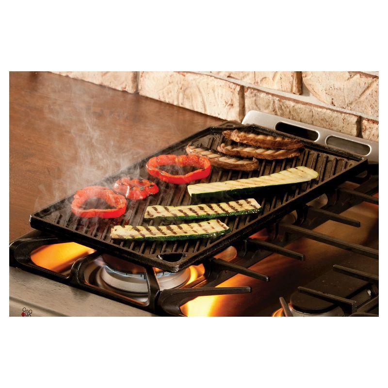 slide 3 of 3, Lodge 16.75" x 9.5" Cast Iron Reversible Griddle: Preseasoned, Even-Heating, Nonstick, Induction & Oven Safe Grill Pan, 1 ct