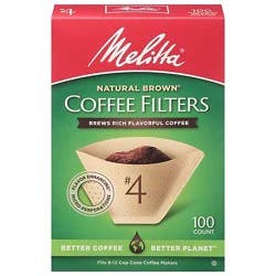Melitta Coffee Filters Cone Natural Brown No. 4 Box - 100 Count