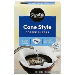 Signature Select Coffee Filters Cone Style No. 4 8-12 Cup - 100 Count
