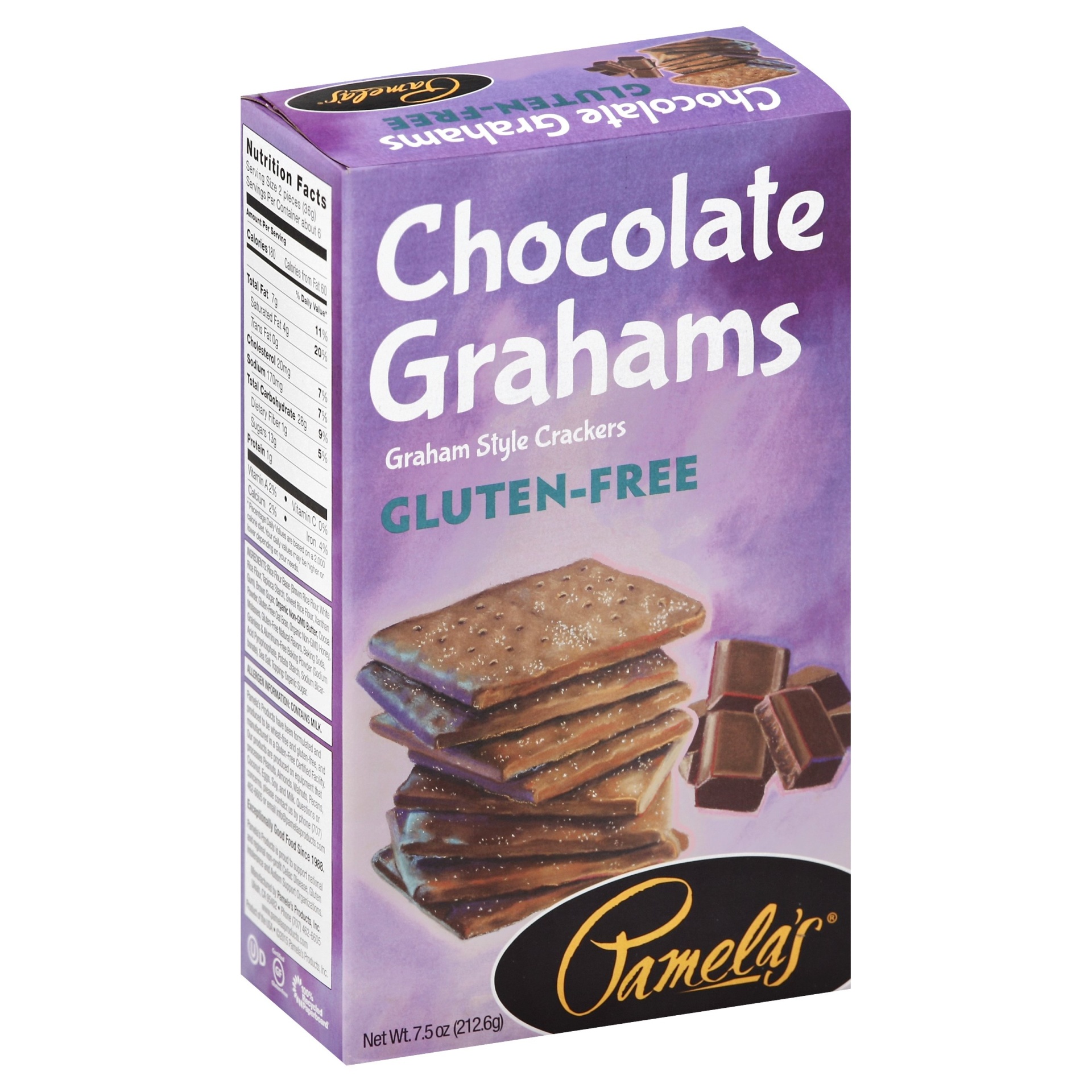 slide 1 of 1, Pamela's Chocolate Grahams Gluten-Free, 7.5 oz