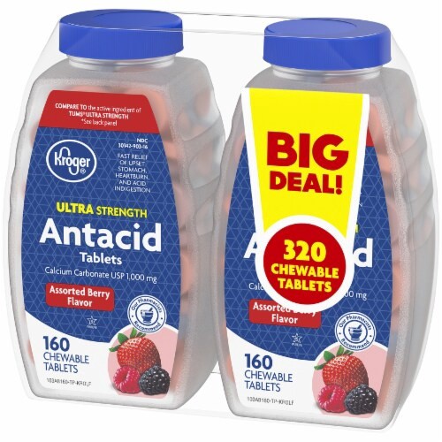 slide 3 of 3, Kroger Ultra Strength Assorted Berries Antacid Chewable Tablets 1000Mg, 320 ct