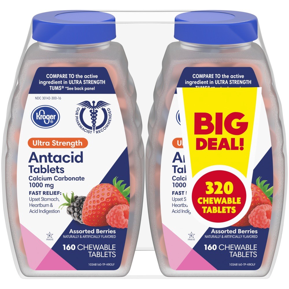 slide 2 of 3, Kroger Ultra Strength Assorted Berries Antacid Chewable Tablets 1000Mg, 320 ct