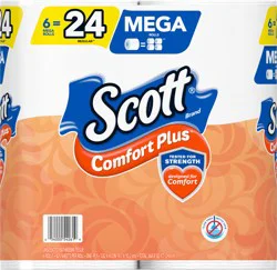 Scott Comfort Plus Mega Roll One-Ply Unscented Bathroom Tissue 6 ea
