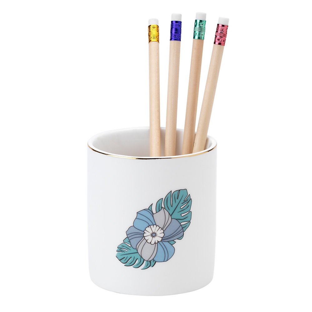 slide 1 of 1, Office Depot Brand Ceramic Floral Pencil Cup, 3-1/4'' X 3-7/16'', White/Gold, 1 ct