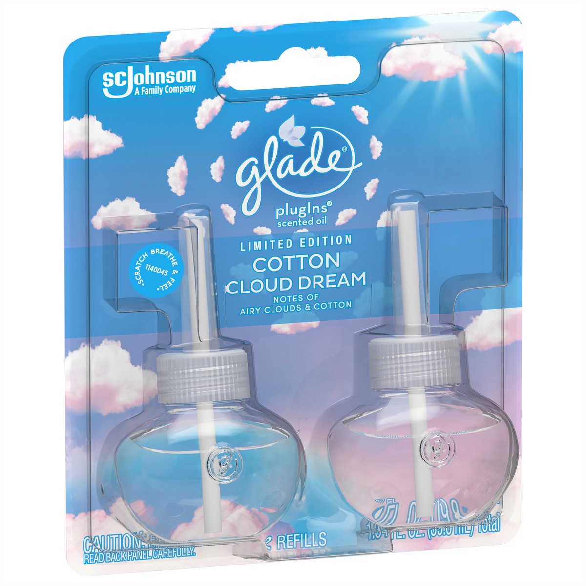 slide 2 of 5, Glade PlugIns Scented Oil Refill, Cotton Cloud Dream Scent, Infused with Essential Oils, Spring Limited Edition Fragrance, Positive Vibes Collection, 0.67 oz, 2 Count., 2 ct