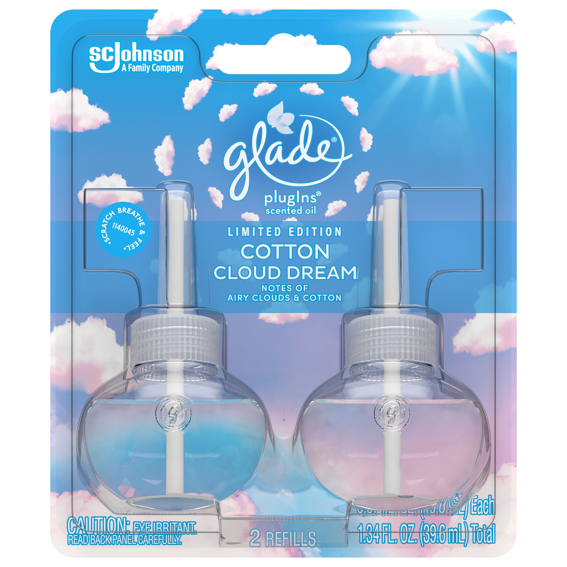 slide 1 of 5, Glade PlugIns Scented Oil Refill, Cotton Cloud Dream Scent, Infused with Essential Oils, Spring Limited Edition Fragrance, Positive Vibes Collection, 0.67 oz, 2 Count., 2 ct
