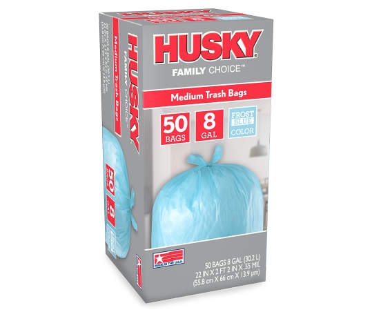 slide 1 of 1, Husky Frost Blue 8-Gallon Trash Bags, 50-Count, 1 ct