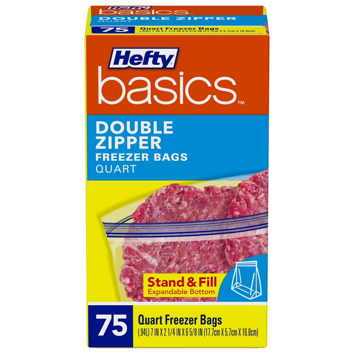 Hefty Basics Freezer 1-Quart Bags, 75-Count