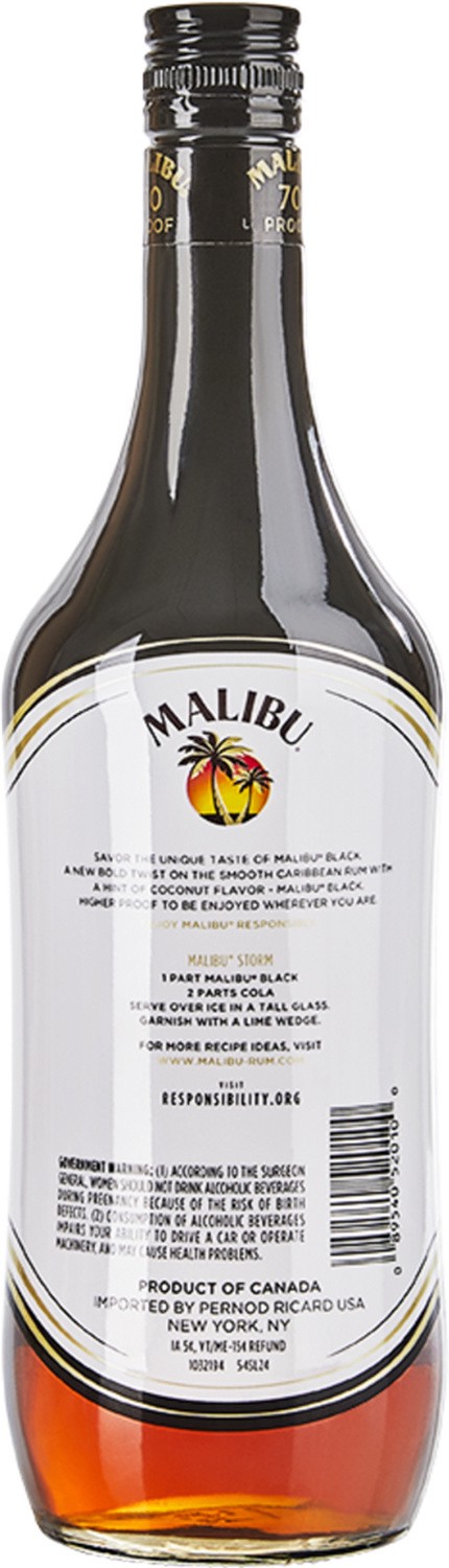 slide 6 of 6, Malibu Black Caribbean Rum with Coconut Flavored Liqueur 750mL, 70 Proof, 750 ml