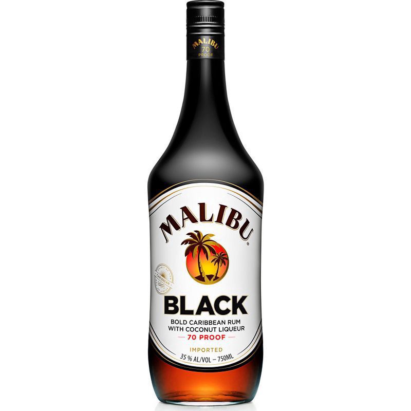 slide 1 of 6, Malibu Black Caribbean Rum with Coconut Flavored Liqueur 750mL, 70 Proof, 750 ml