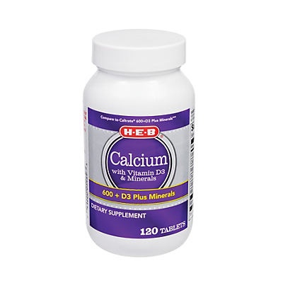 slide 1 of 1, H-E-B Calcium with Vitamin D3 & Minerals, 120 ct