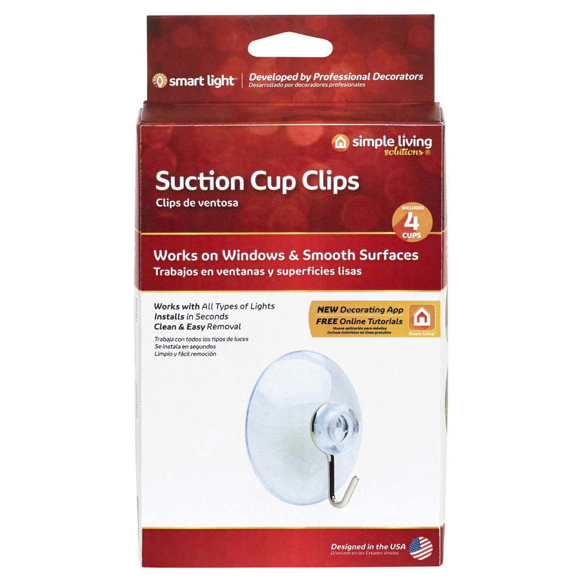 slide 1 of 1, Simple Living Solutions Clear Suction Cup Clips, 4 ct