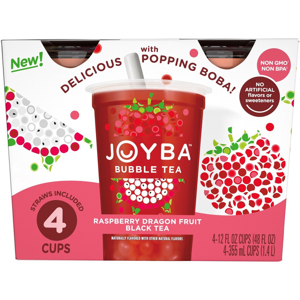 slide 7 of 7, JOYBA Raspberry Dragonfruit Black Tea Bubble Tea, 12 fl oz Cup (Pack of 4), 4 ct