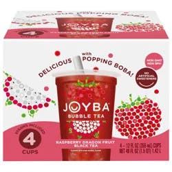 JOYBA Raspberry Dragonfruit Black Tea Bubble Tea, 12 fl oz Cup (Pack of 4)