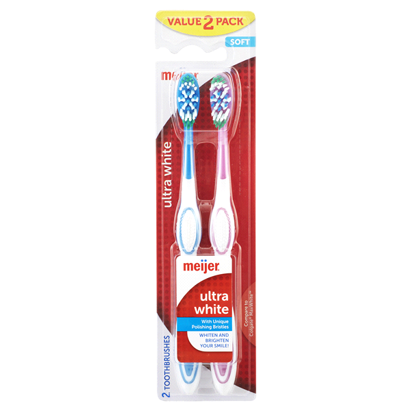 slide 1 of 1, Meijer Ultra White Toothbrush, Soft Bristles, 2 ct