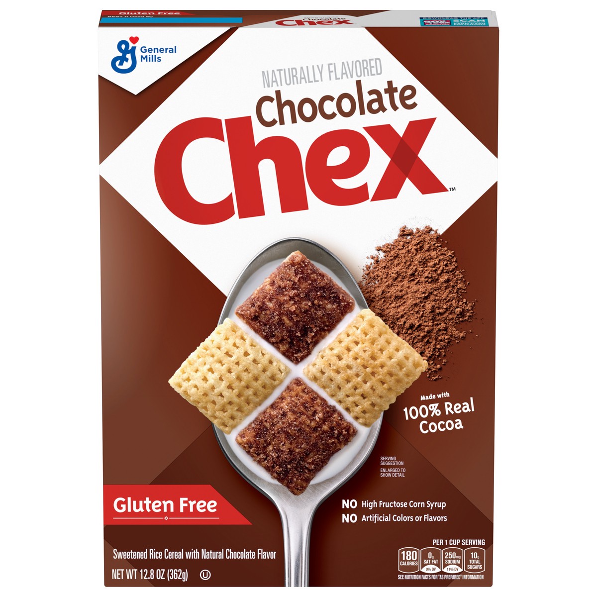 slide 1 of 122, Chex Chocolate Chex Cereal, Gluten Free Breakfast Cereal, Made with Whole Grain, 12.8 oz, 14.25 oz