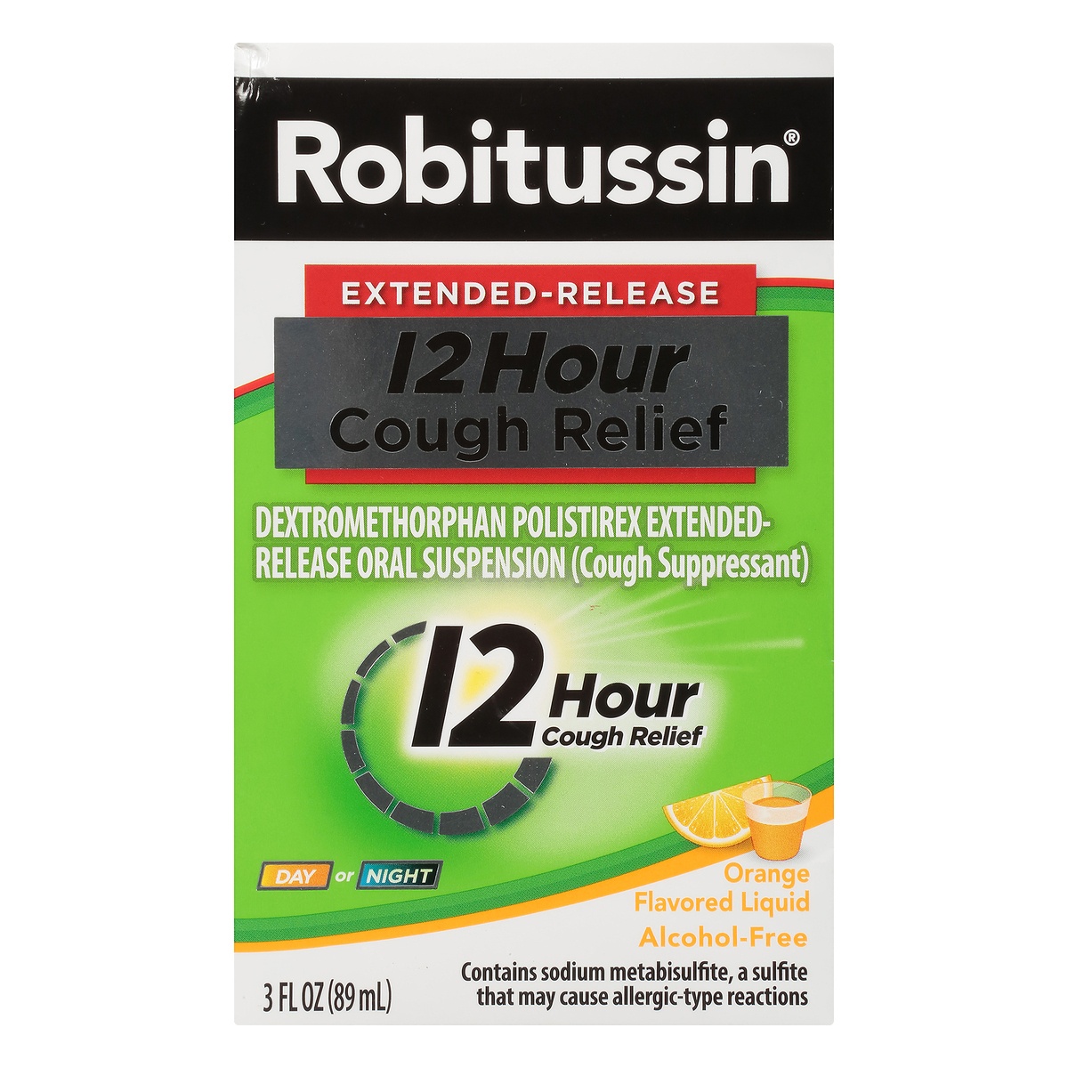 slide 1 of 6, Robitussin Extended-Release 12 Hour Orange Flavored Cough Relief & Suppressant, 3 fl oz